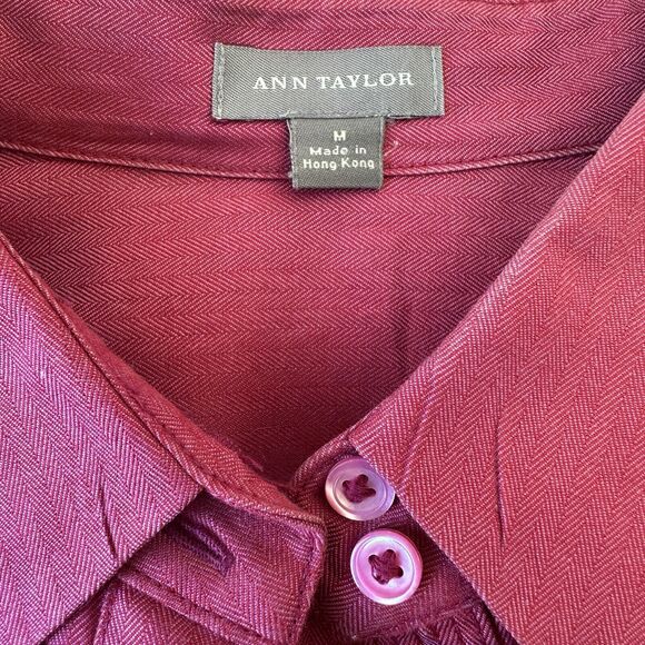 Ann Taylor Blouse Long Sleeve Tunic Top Button Up Pink Women's Size Medium READ - Picture 12 of 12